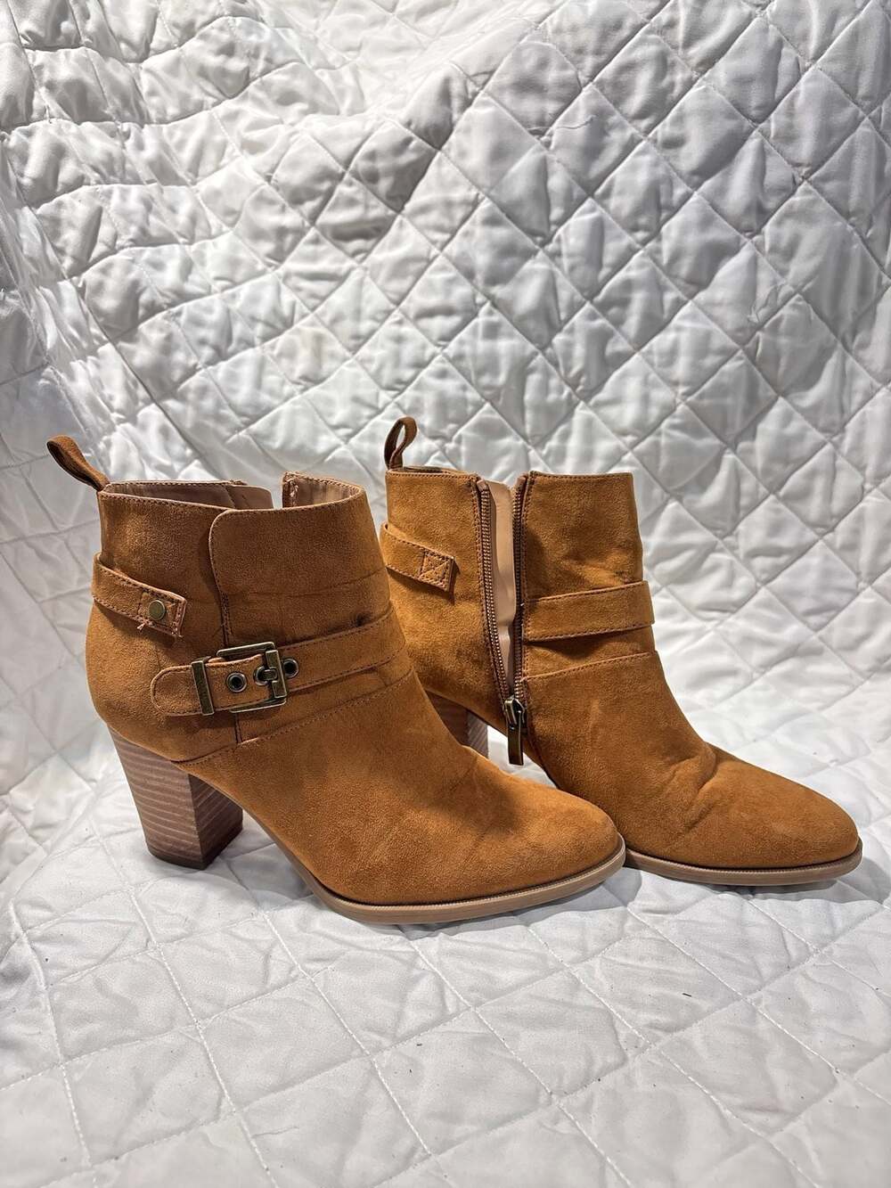 Franco Sarto Dorinda Faux Suede Ankle Boots in Cognac Size 7.5M